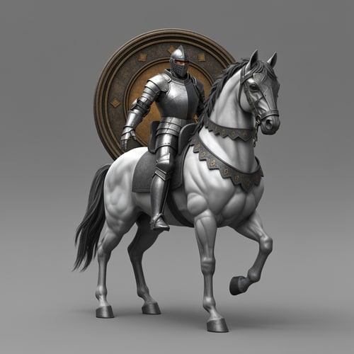 AI Design for a knight on a white horse 2d design