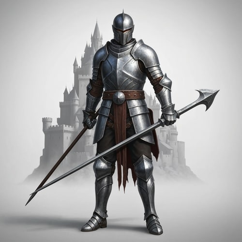 AI Design for hyper realistic knight with a castle behind