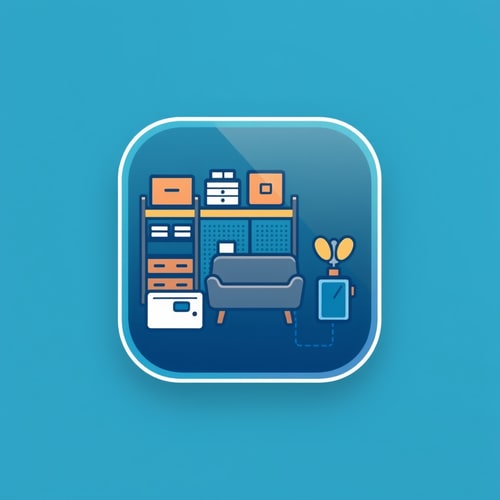 AI Design for an app icon for ios for an inventory app which scaned furniture and machines from asset accounting