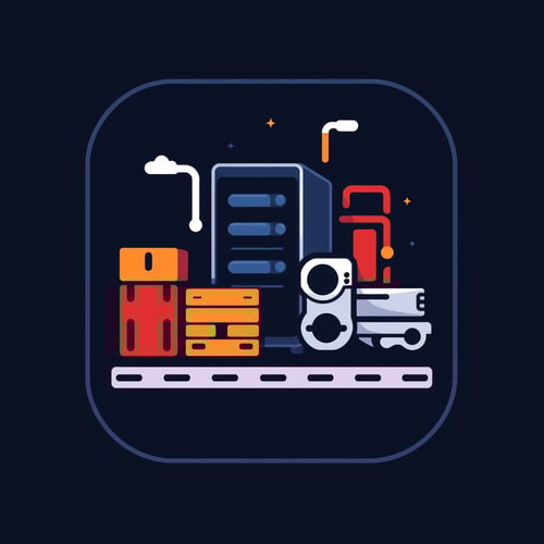 AI Design for an app icon for ios for an inventory app which server and industrial machines machines from asset accounting
