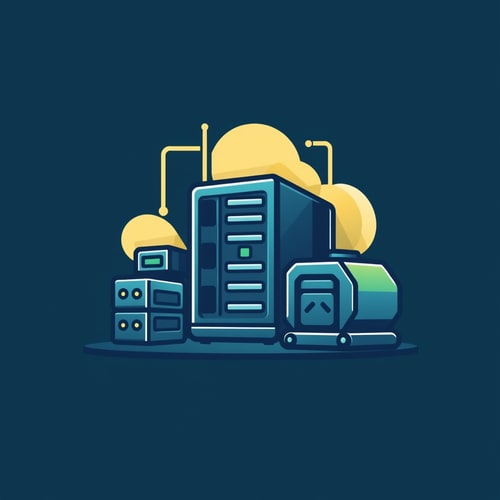 AI Design for an app icon for ios for an inventory app which server and industrial machines machines from asset accounting