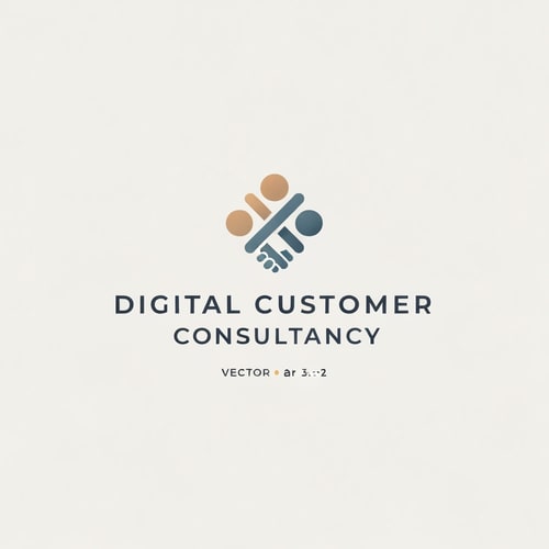 AI Design for modern professional logo design for Digital Customer Consultancy, includes icon + text, icon inspired by a subtle human-centered symbol such as intertwined abstract figures, handshake lines, or fluid shapes suggesting partnership and empathy, conveys trust, expertise, and innovation, soft geometric or organic form, minimalist typography, professional color scheme (warm neutrals, slate blue, soft gradient), vector-style, branding focus, no clichés, no clouds, --v 6 --style 4c --ar 3:2 --q 2