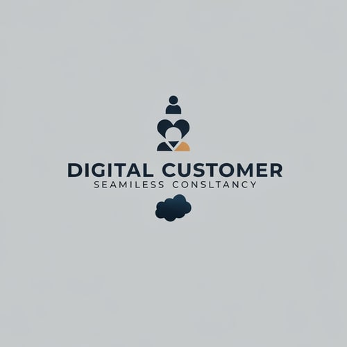 AI Design for modern professional logo design for "Digital Customer Consultancy", includes icon + text, represents digital transformation, customer connection, seamless experience, and innovation, conveys confidence, expertise, and a human touch, clean minimalist aesthetic, balanced typography, geometric or organic form language, no clichés, no clouds, no gears, no Salesforce references, trustworthy and contemporary color palette (deep blues, neutrals, or subtle gradients), scalable for digital and print use, vector-style logo, high contrast, negative space design, branding focus, --v 6 --style 4c --ar 3:2 --q 2