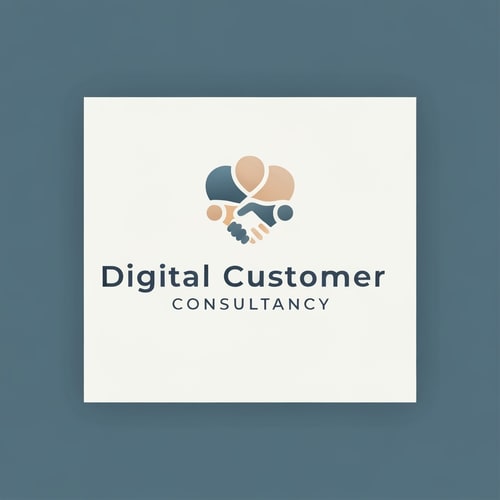AI Design for modern professional logo design for Digital Customer Consultancy, includes icon + text, icon inspired by a subtle human-centered symbol such as intertwined abstract figures, handshake lines, or fluid shapes suggesting partnership and empathy, conveys trust, expertise, and innovation, soft geometric or organic form, minimalist typography, professional color scheme (warm neutrals, slate blue, soft gradient), vector-style, branding focus, no clichés, no clouds, --v 6 --style 4c --ar 3:2 --q 2