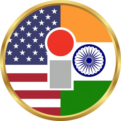 AI Design for Need a logo in circle, in that circle one side USA flag and the other side India flag and in between them the attached image. You can use other elements as well but the main elements like the flag and i image must be there