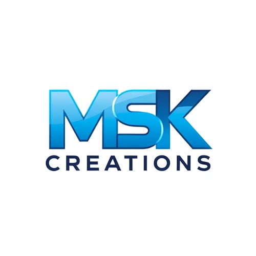 AI Design for Design a modern, minimal yet creative logo for MSK CREATIONS. The M and S should smoothly blend or merge with each other in a stylish way, while the K should stand upright with a bold presence, designed in 3D illustration style. Keep the design clean, simple, and professional with subtle gradients or shadows. The overall look should be sleek, innovative, and versatile, suitable for both digital and print use. Focus on strong typography with a unique artistic touch, without overcrowding the design."