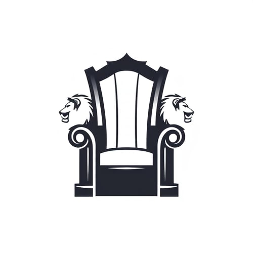 AI Design for Create a minimalistic, iconic logo featuring a high-backed throne silhouette with two stylized lion heads facing outward on each armrest The throne and lion heads should be symmetrical and balanced, focusing on simplified details that convey regality, power, and sophistication. The logo should have a modern and professional style, suitable for digital and print use as a brand symbol. the logo whos showing a identity of power 