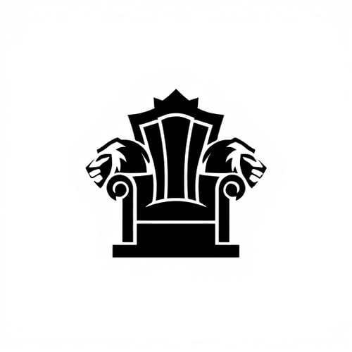 AI Design for Create a minimalistic, iconic logo featuring a high-backed throne silhouette with two stylized lion heads facing outward on each armrest The throne and lion heads should be symmetrical and balanced, focusing on simplified details that convey regality, power, and sophistication. The logo should have a modern and professional style, suitable for digital and print use as a brand symbol. the logo whos showing a identity of power 