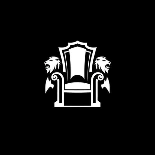 AI Design for Create a minimalistic, iconic logo featuring a high-backed throne silhouette with two stylized lion heads facing outward on each armrest. The design should be clean and elegant, using bold white lines and shapes on a dark or black background. The throne and lion heads should be symmetrical and balanced, focusing on simplified details that convey regality, power, and sophistication. The logo should have a modern and professional style, suitable for digital and print use as a brand symbol. the logo whos showing a identity of power 