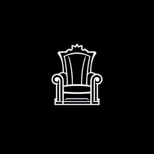 AI Design for Create a minimalistic, iconic logo featuring a high-backed throne silhouette with two stylized lion heads facing outward on each armrest. The design should be clean and elegant, using bold white lines and shapes on a dark or black background. The throne and lion heads should be symmetrical and balanced, focusing on simplified details that convey regality, power, and sophistication. The logo should have a modern and professional style, suitable for digital and print use as a brand symbol.