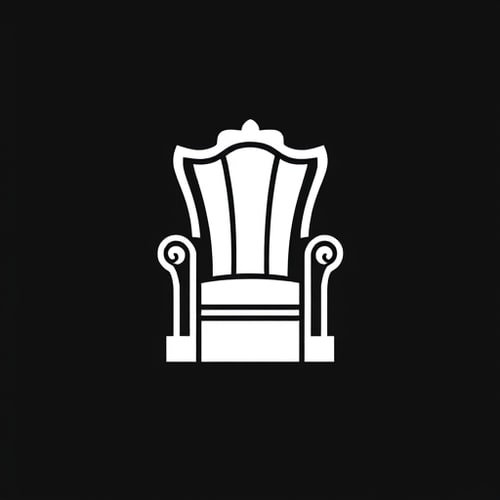 AI Design for Create a minimalistic, iconic logo featuring a high-backed throne silhouette with two stylized lion heads facing outward on each armrest. The design should be clean and elegant, using bold white lines and shapes on a dark or black background. The throne and lion heads should be symmetrical and balanced, focusing on simplified details that convey regality, power, and sophistication. The logo should have a modern and professional style, suitable for digital and print use as a brand symbol.
