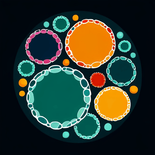 AI Design for Interacting bacterial cells. Style is flat, colourful