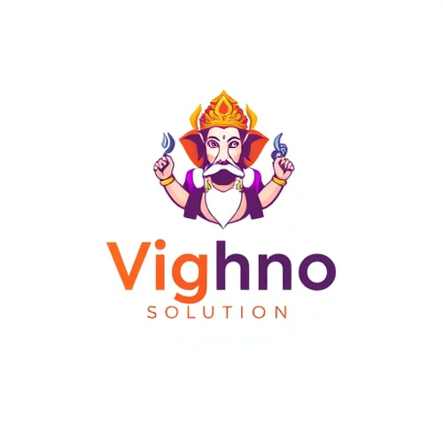 AI Design for i want to create the logo for my website and domain name is vighno solution - this website is for digital marketing growth and give color of royal and looking at logo it fills trust worthy. I choose vighno because i believe in lord ganesh