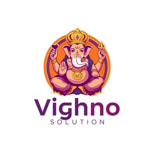 AI Design for i want to create the logo for my website and domain name is vighno solution - this website is for digital marketing growth and give color of royal and looking at logo it fills trust worthy. I choose vighno because i believe in lord ganesh