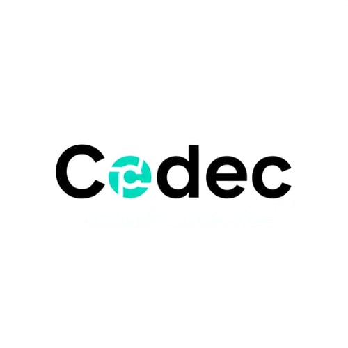 AI Design for Minimalist logo design for a modern software company named “Codec”. The style should be clean, sleek, and futuristic with simple geometric shapes. Use a monochrome or two-tone palette (black, white, and a subtle accent like blue or green). The word “Code” should be the focal point, possibly stylized with brackets { }, angle brackets < />, or binary-inspired elements. The design should feel professional, scalable, and timeless — suitable for both digital and print use. No clutter, just bold simplicity