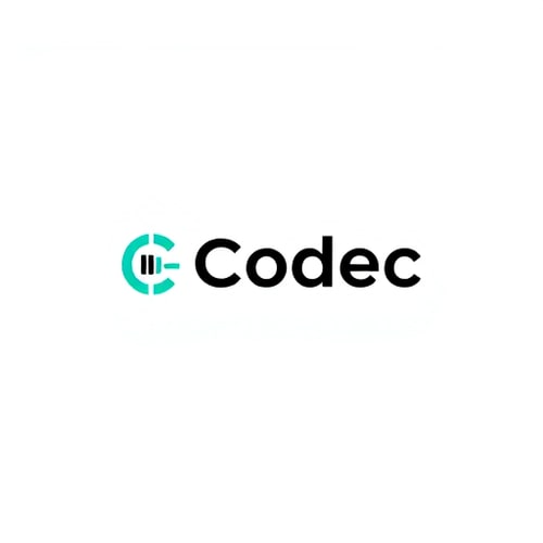 AI Design for Minimalist logo design for a modern software company named “Codec”. The style should be clean, sleek, and futuristic with simple geometric shapes. Use a monochrome or two-tone palette (black, white, and a subtle accent like blue or green). The word “Code” should be the focal point, possibly stylized with brackets { }, angle brackets < />, or binary-inspired elements. The design should feel professional, scalable, and timeless — suitable for both digital and print use. No clutter, just bold simplicity