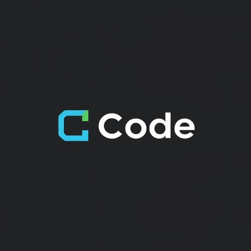 AI Design for Minimalist logo design for a modern software company named “Code”. The style should be clean, sleek, and futuristic with simple geometric shapes. Use a monochrome or two-tone palette (black, white, and a subtle accent like blue or green). The word “Code” should be the focal point, possibly stylized with brackets { }, angle brackets < />, or binary-inspired elements. The design should feel professional, scalable, and timeless — suitable for both digital and print use. No clutter, just bold simplicity