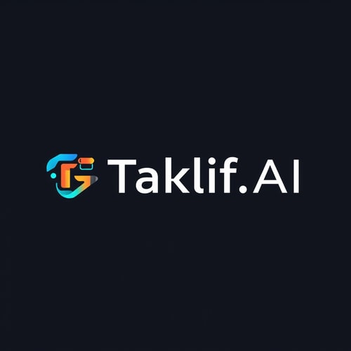 AI Design for Design a modern, tech-inspired logo for a startup called 'Taklif.AI.' The word 'Taklif' is Arabic for 'assignment.' Incorporate key elements such as a pen, symbolizing assignments and learning, along with an AI or digital motif to represent artificial intelligence. Use clean lines, minimalist shapes, and a professional color scheme that reflects innovation, education, and technology.