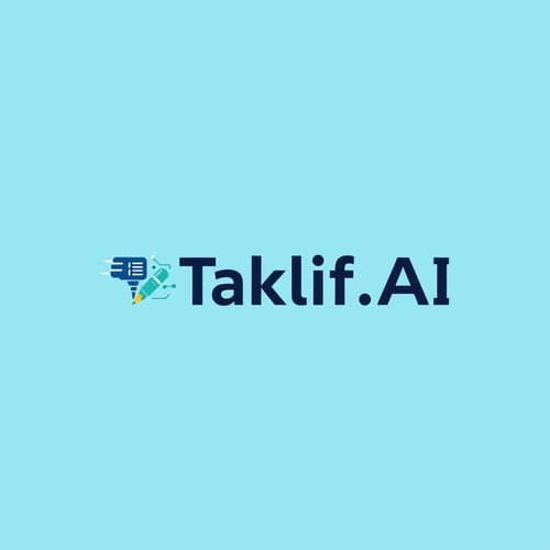 AI Design for Design a modern, tech-inspired logo for a startup called 'Taklif.AI.' The word 'Taklif' is Arabic for 'assignment.' Incorporate key elements such as a pen, symbolizing assignments and learning, along with an AI or digital motif to represent artificial intelligence. Use clean lines, minimalist shapes, and a professional color scheme that reflects innovation, education, and technology.