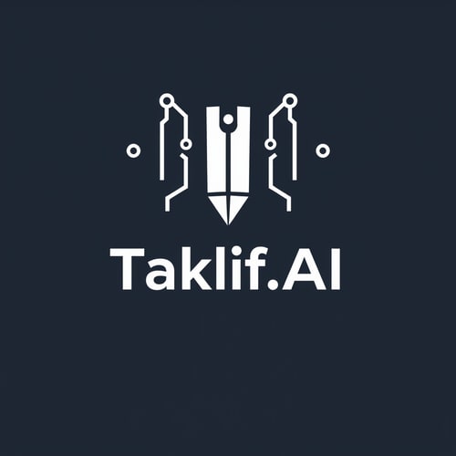 AI Design for Design a modern, tech-inspired logo for a startup called 'Taklif.AI.' The word 'Taklif' is Arabic for 'assignment.' Incorporate key elements such as a pen, symbolizing assignments and learning, along with an AI or digital motif to represent artificial intelligence. Use clean lines, minimalist shapes, and a professional color scheme that reflects innovation, education, and technology.