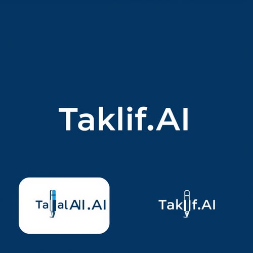 AI Design for Design a modern, tech-inspired logo for a startup called 'Taklif.AI.' The word 'Taklif' is Arabic for 'assignment.' Incorporate key elements such as a pen, symbolizing assignments and learning, along with an AI or digital motif to represent artificial intelligence. Use clean lines, minimalist shapes, and a professional color scheme that reflects innovation, education, and technology.