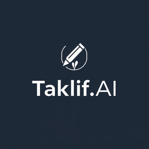 AI Design for Design a modern, tech-inspired logo for a startup called 'Taklif.AI.' The word 'Taklif' is Arabic for 'assignment.' Incorporate key elements such as a pen, symbolizing assignments and learning, along with an AI or digital motif to represent artificial intelligence. Use clean lines, minimalist shapes, and a professional color scheme that reflects innovation, education, and technology.