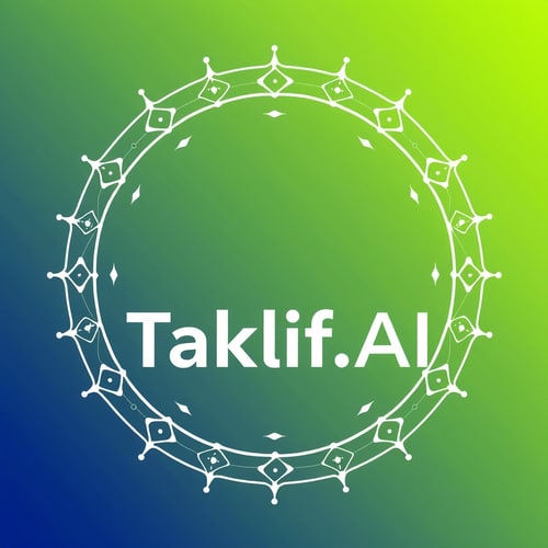 AI Design for Design a modern, tech-inspired logo for a startup called 'Taklif.AI.' The word 'Taklif' is Arabic for 'assignment.' our slogan is Empowering Instructors to Craft Unique and Original Programming, Data Science, and Math Assignments with LLMs 