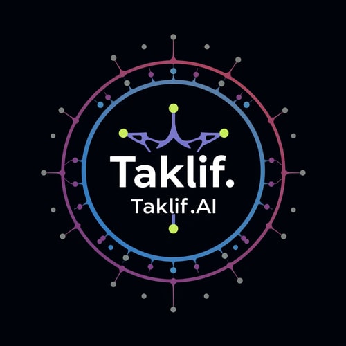 AI Design for Design a modern, tech-inspired logo for a startup called 'Taklif.AI.' The word 'Taklif' is Arabic for 'assignment.' our slogan is Empowering Instructors to Craft Unique and Original Programming, Data Science, and Math Assignments with LLMs 