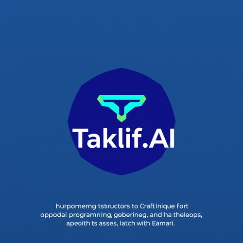 AI Design for Design a modern, tech-inspired logo for a startup called 'Taklif.AI.' The word 'Taklif' is Arabic for 'assignment.' our slogan is Empowering Instructors to Craft Unique and Original Programming, Data Science, and Math Assignments with LLMs 