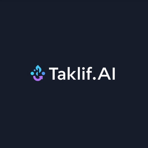 AI Design for Design a modern, tech-inspired logo for a startup called 'Taklif.AI.' The word 'Taklif' is Arabic for 'assignment.' our slogan is Empowering Instructors to Craft Unique and Original Programming, Data Science, and Math Assignments with LLMs try to make negative space with the name