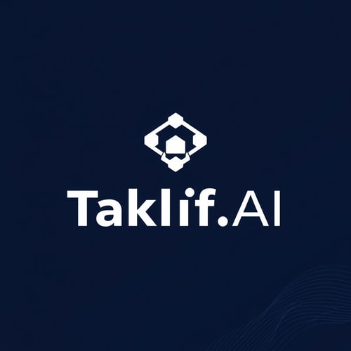 AI Design for Design a modern, tech-inspired logo for a startup called 'Taklif.AI.' The word 'Taklif' is Arabic for 'assignment.' our slogan is Empowering Instructors to Craft Unique and Original Programming, Data Science, and Math Assignments with LLMs try to make negative space with the name