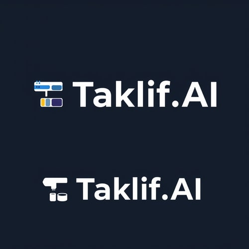 AI Design for Design a modern, tech-inspired logo for a startup called 'Taklif.AI.' The word 'Taklif' is Arabic for 'assignment.' Use clean lines, minimalist shapes, and a professional color scheme that reflects innovation, education, and technology.