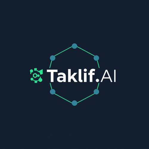 AI Design for Design a modern, tech-inspired logo for a startup called 'Taklif.AI.' The word 'Taklif' is Arabic for 'assignment.' Use clean lines, minimalist shapes, and a professional color scheme that reflects innovation, education, and technology.