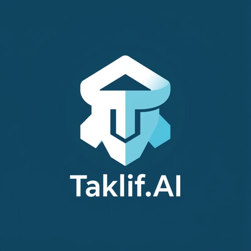 AI Design for Design a modern, tech-inspired logo for a startup called 'Taklif.AI.' The word 'Taklif' is Arabic for 'assignment.' Use clean lines, minimalist shapes, and a professional color scheme that reflects innovation, education, and technology.