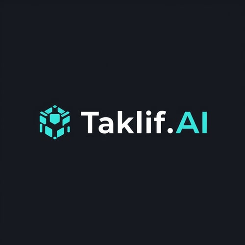 AI Design for Design a modern, tech-inspired logo for a startup called 'Taklif.AI.' The word 'Taklif' is Arabic for 'assignment.' our slogan is Empowering Instructors to Craft Unique and Original Programming, Data Science, and Math Assignments with LLMs try to make negative space with the name