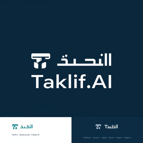AI Design for Design a modern, tech-inspired logo for a startup called 'Taklif.AI.' The word 'Taklif' is Arabic for 'assignment.' Use clean lines, minimalist shapes, and a professional color scheme that reflects innovation, education, and technology.