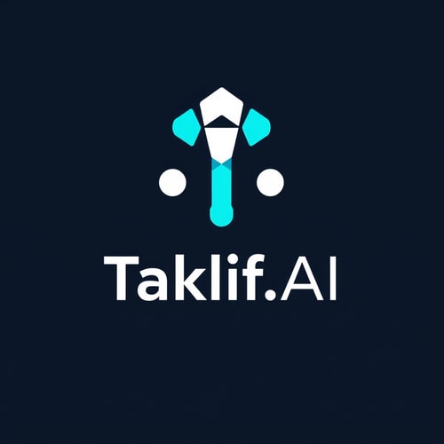 AI Design for Design a modern, tech-inspired logo for a startup called 'Taklif.AI.' The word 'Taklif' is Arabic for 'assignment.' Use clean lines, minimalist shapes, and a professional color scheme that reflects innovation, education, and technology.