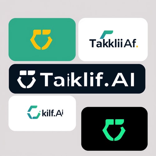 AI Design for Design a modern, tech-inspired logo for a startup called 'Taklif.AI.' The word 'Taklif' is Arabic for 'assignment.' Use clean lines, minimalist shapes, and a professional color scheme that reflects innovation, education, and technology.