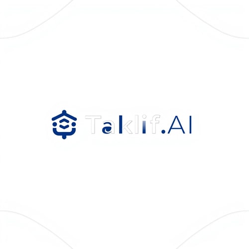 AI Design for Design a modern, tech-inspired logo for a startup called 'Taklif.AI.' The word 'Taklif' is Arabic for 'assignment.' Use clean lines, minimalist shapes, and a professional color scheme that reflects innovation, education, and technology.