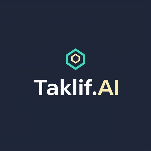 AI Design for Design a modern, tech-inspired logo for a startup called 'Taklif.AI.' The word 'Taklif' is Arabic for 'assignment.' Use clean lines, minimalist shapes, and a professional color scheme that reflects innovation, education, and technology.