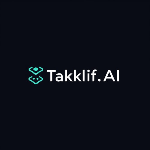 AI Design for Design a modern, tech-inspired logo for a startup called 'Taklif.AI.' The word 'Taklif' is Arabic for 'assignment.' Use clean lines, minimalist shapes, and a professional color scheme that reflects innovation, education, and technology.
