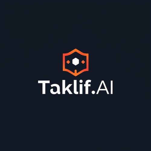 AI Design for Design a modern, tech-inspired logo for a startup called 'Taklif.AI.' The word 'Taklif' is Arabic for 'assignment.' Use clean lines, minimalist shapes, and a professional color scheme that reflects innovation, education, and technology.