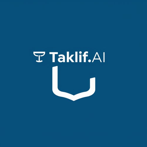 AI Design for Design a modern, tech-inspired logo for a startup called 'Taklif.AI.' The word 'Taklif' is Arabic for 'assignment.' Use clean lines, minimalist shapes, and a professional color scheme that reflects innovation, education, and technology.