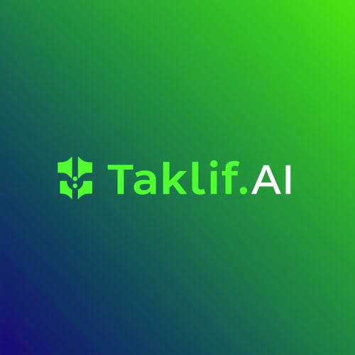 AI Design for Design a modern, tech-inspired logo for a startup called 'Taklif.AI.' The word 'Taklif' is Arabic for 'assignment.' try to make negative space with the name