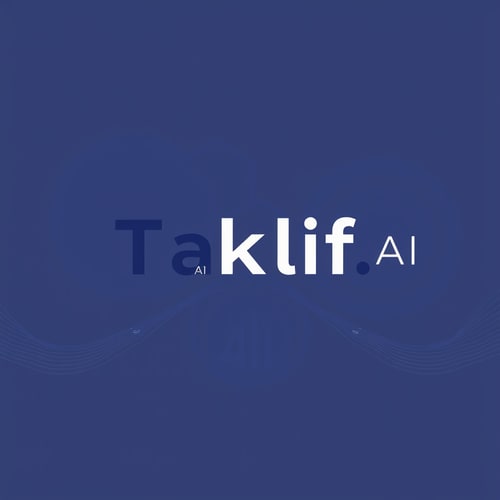 AI Design for Design a modern, tech-inspired logo for a startup called 'Taklif.AI.' The word 'Taklif' is Arabic for 'assignment.' Use clean lines, minimalist shapes, and a professional color scheme that reflects innovation, education, and technology.