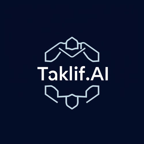 AI Design for Design a modern, tech-inspired logo for a startup called 'Taklif.AI.' The word 'Taklif' is Arabic for 'assignment.' Use clean lines, minimalist shapes, and a professional color scheme that reflects innovation, education, and technology.