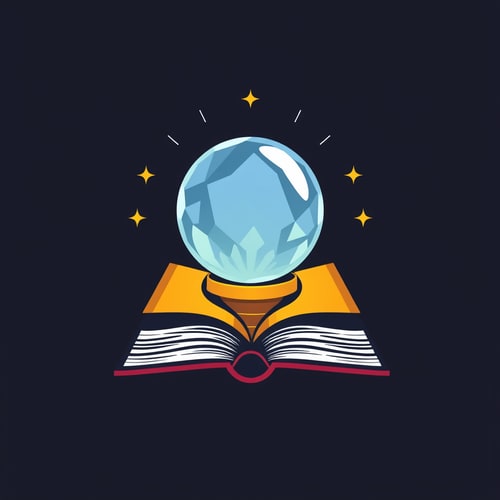 AI Design for Create a logo that contains crystal ball and book, the style should be flat