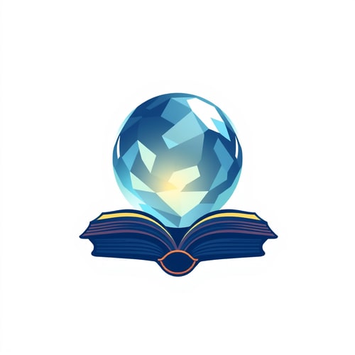 AI Design for Create a logo that contains crystal ball and book, the style should be flat