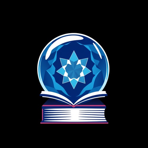 AI Design for Create an icon that contains crystal ball and book, the style should be flat make it with one color