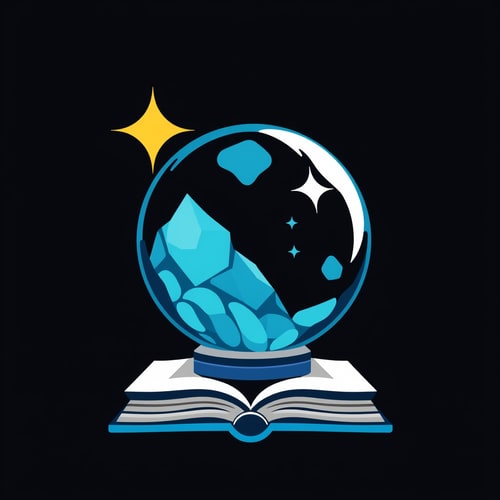 AI Design for Create an icon that contains crystal ball and book, the style should be flat make it with one color